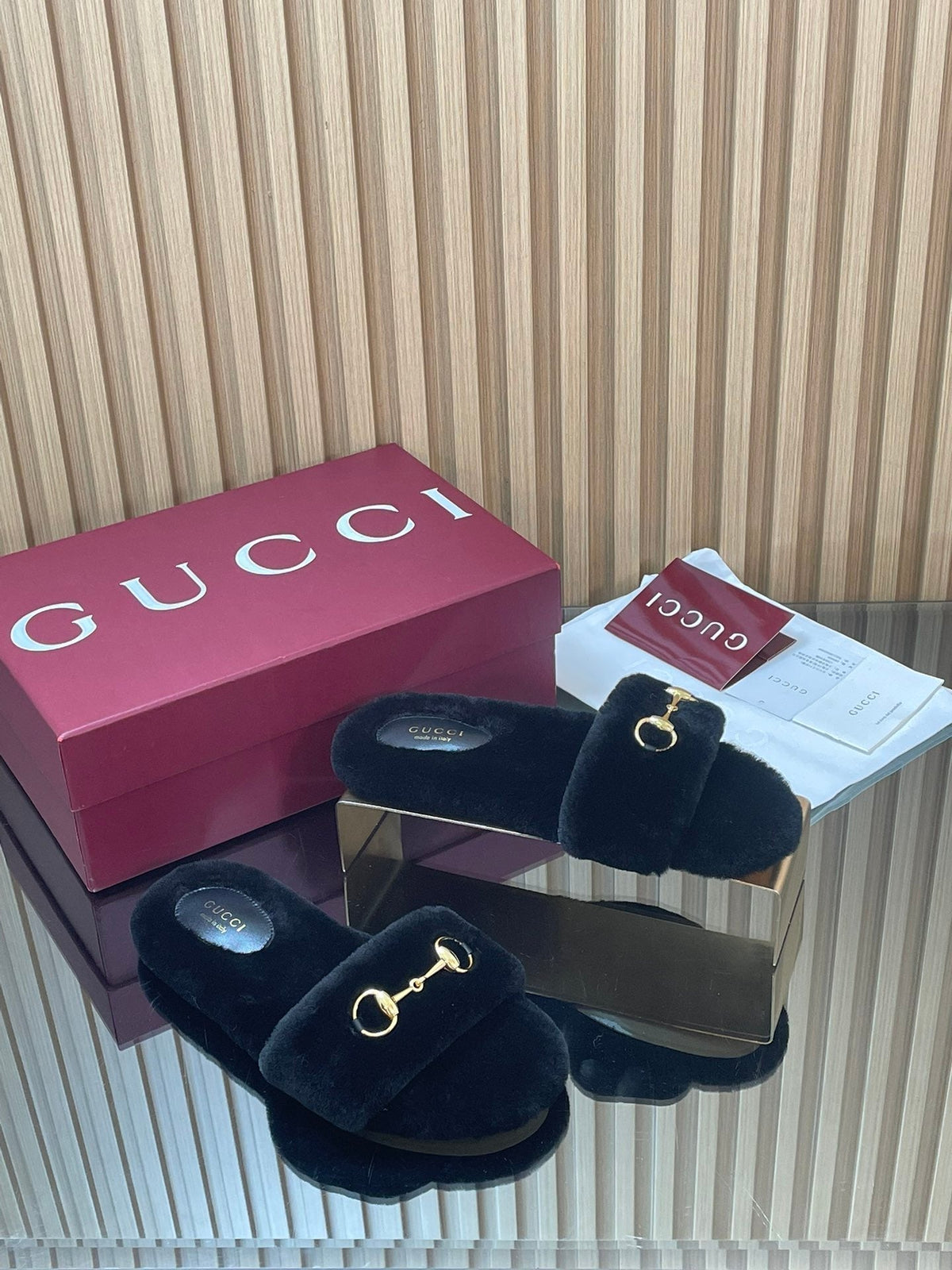 Gucci 2025 Horsebit Slipper Black Wool 562869