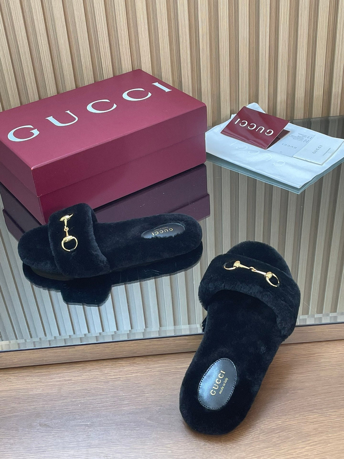 Gucci 2025 Horsebit Slipper Black Wool 562869