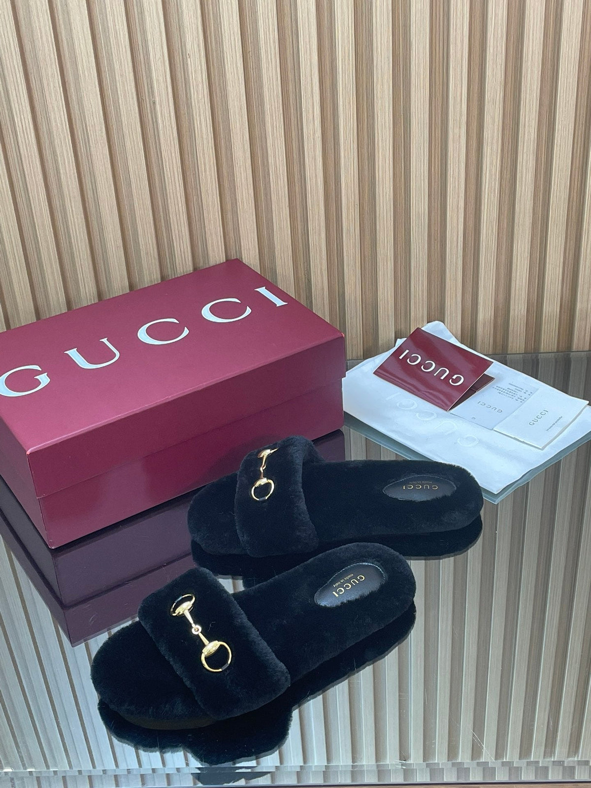 Gucci 2025 Horsebit Slipper Black Wool 562869