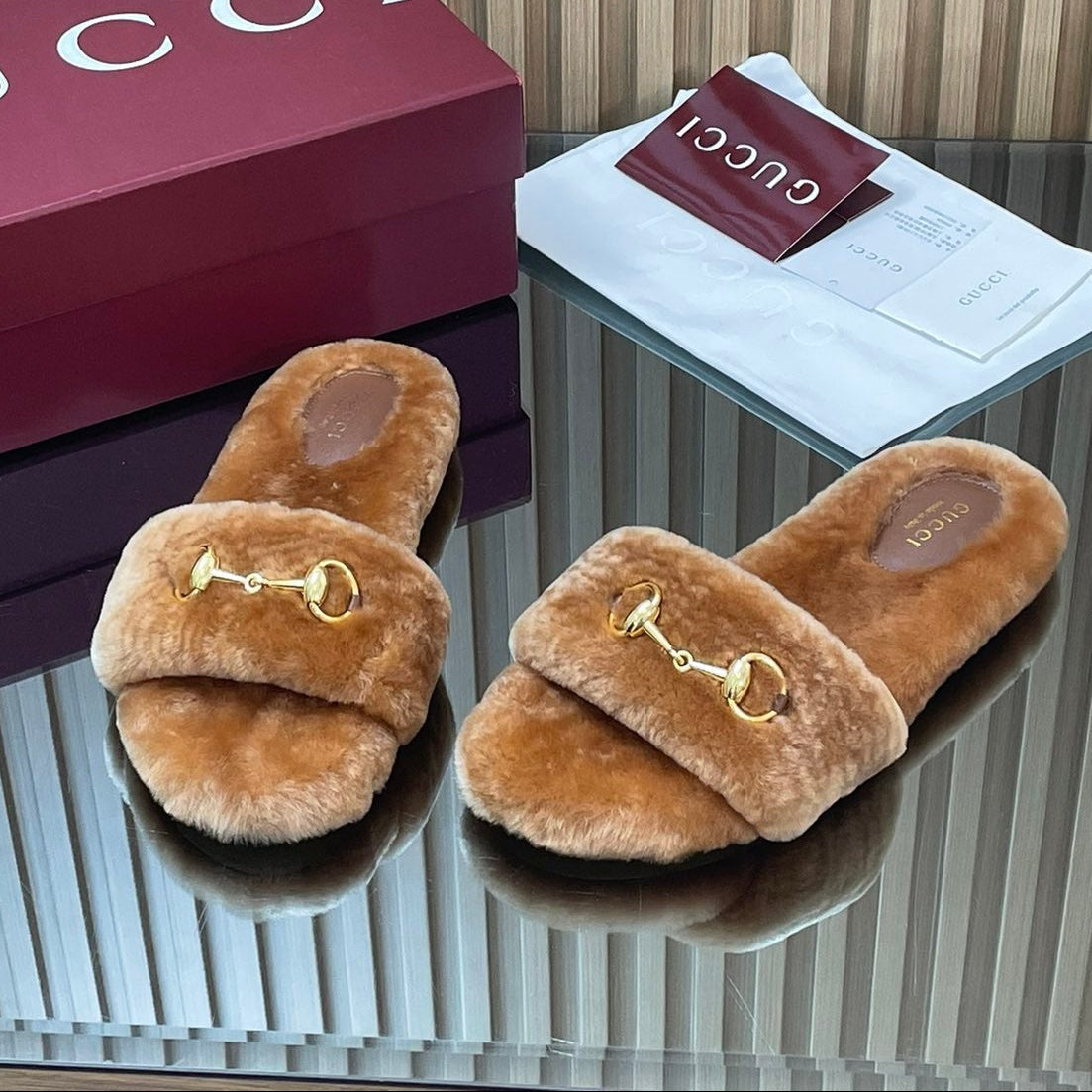 Gucci 2025 Horsebit Slipper Brown Wool 562871