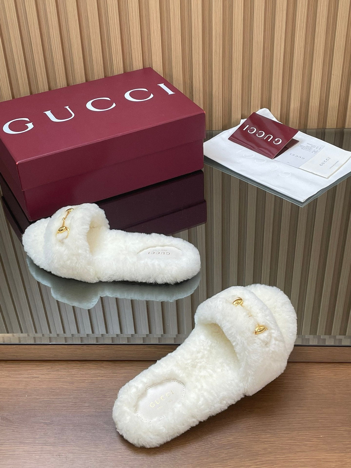 Gucci 2025 Horsebit Slipper White Wool 562872