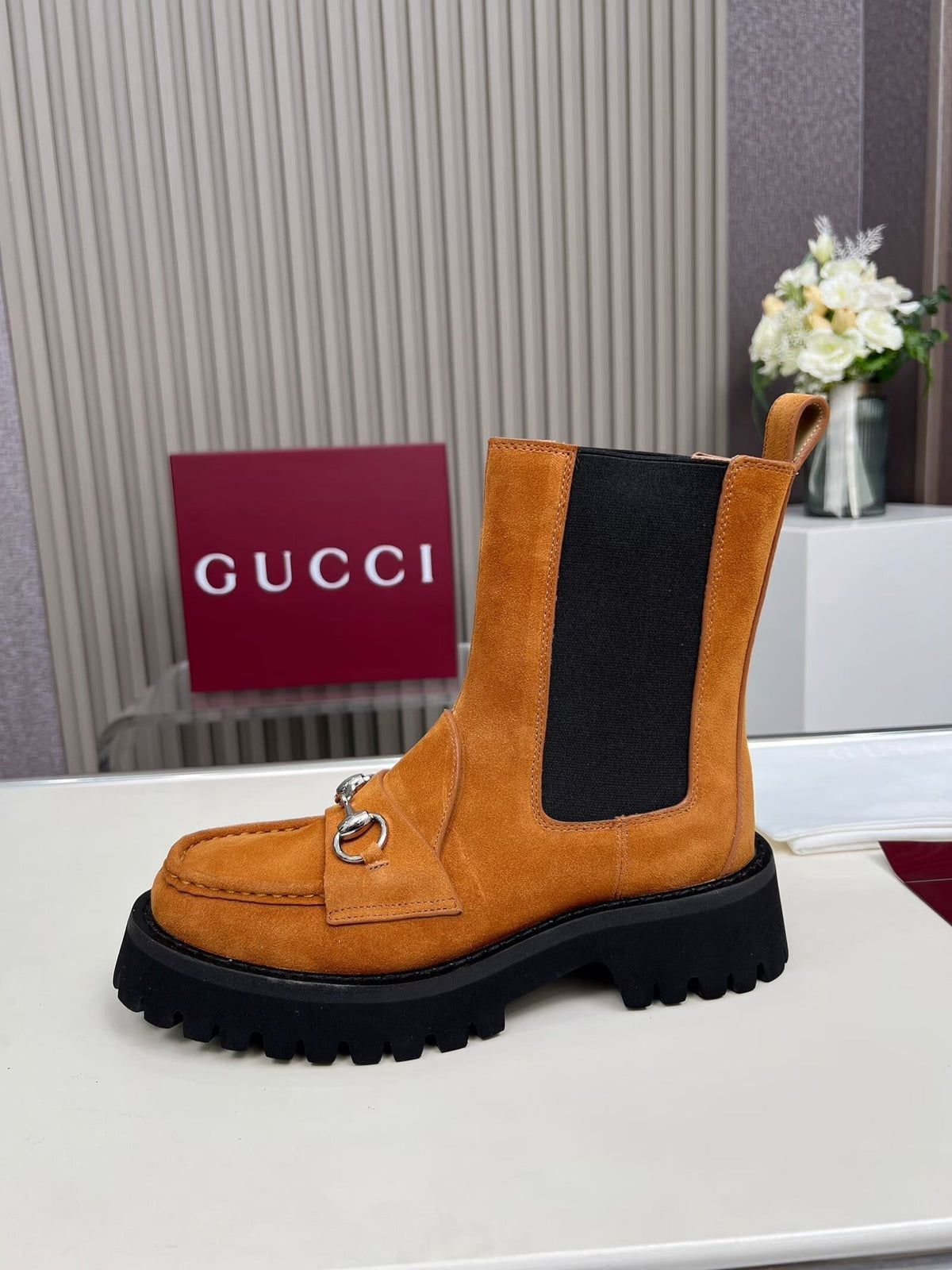 Gucci Ankle Boot with Horsebit Light Brown Suede 476795