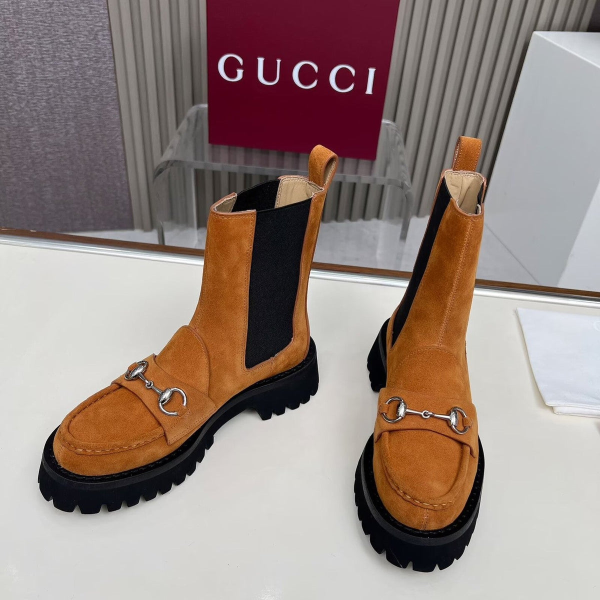 Gucci Ankle Boot with Horsebit Light Brown Suede 476795