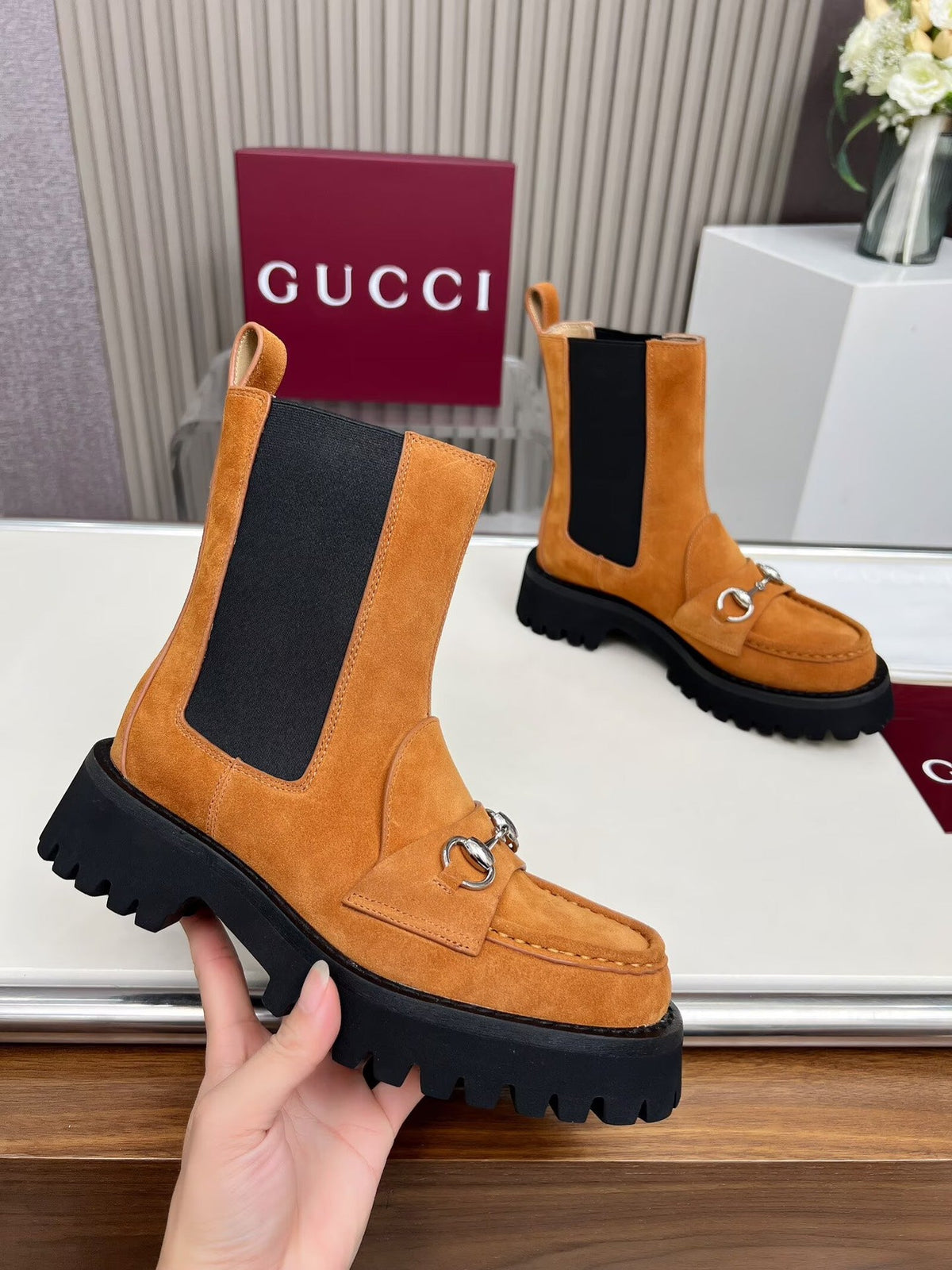 Gucci Ankle Boot with Horsebit Light Brown Suede 476795