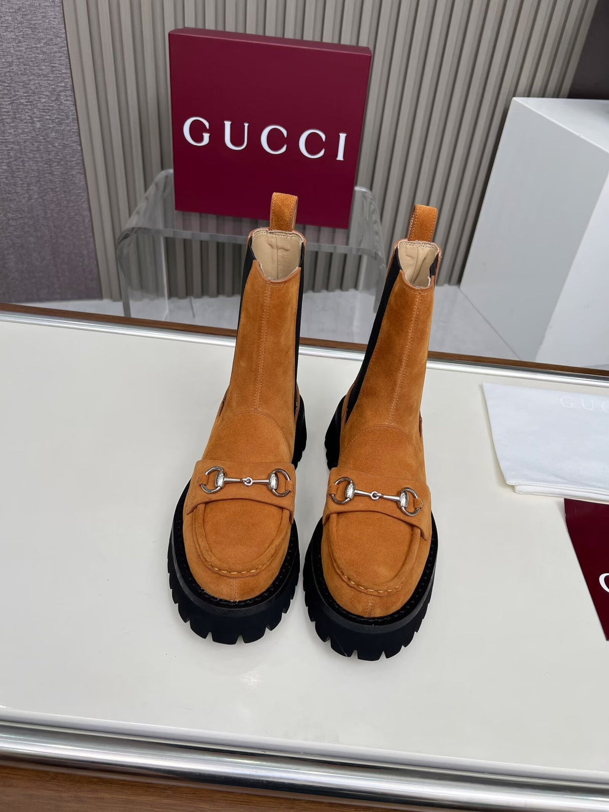 Gucci Ankle Boot with Horsebit Light Brown Suede 476795