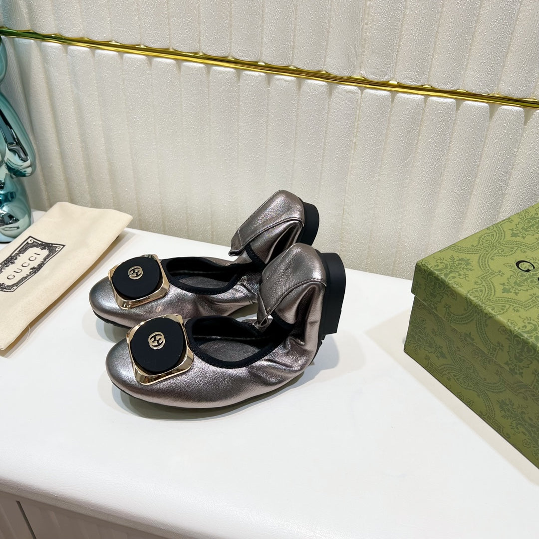 GG BALLET SUPER SLIM SILVER LAMBSKIN
