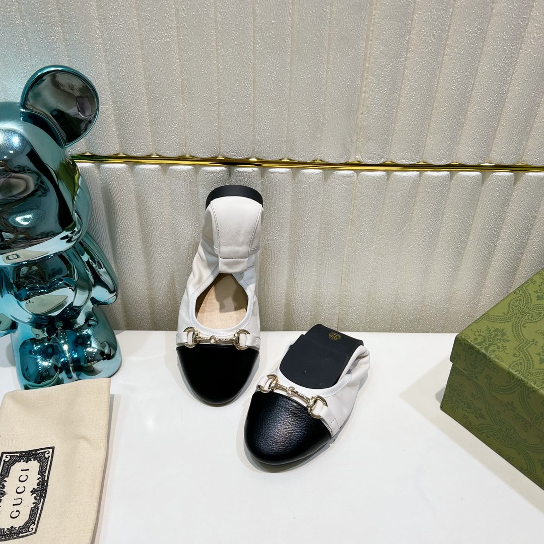 GG BALLET SUPER SLIM BUCKLE BLACK AND WHITE LAMBSKIN