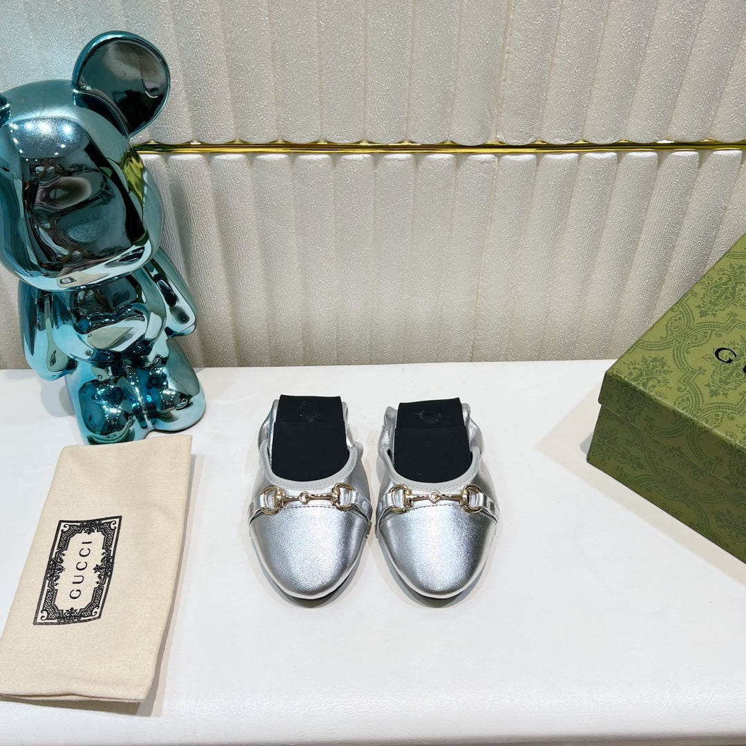 GG BALLET SUPER SLIM BUCKLE SILVER LAMBSKIN