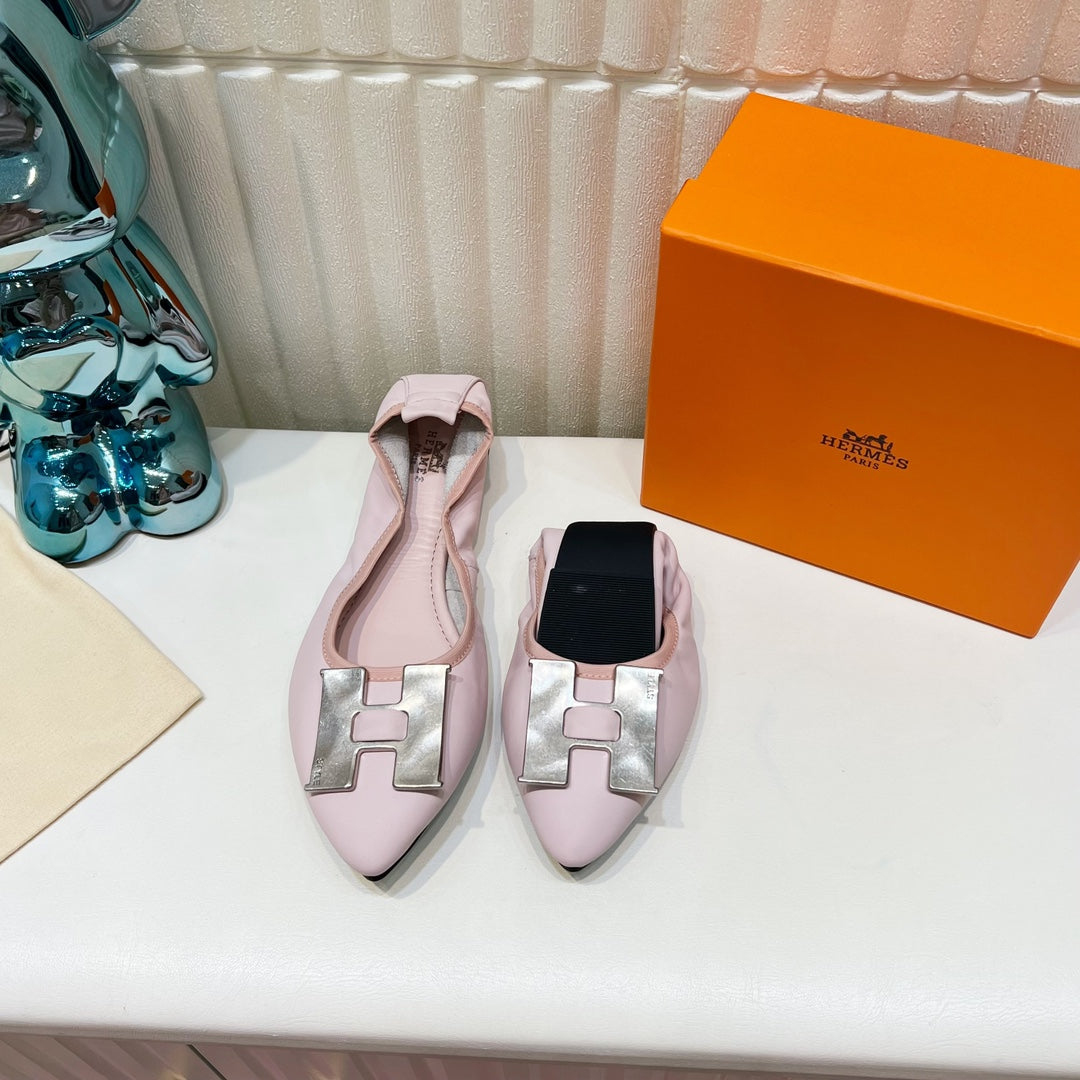 H-BUCKLE BALLLET FLAT LIGHT PINK CALFSKIN