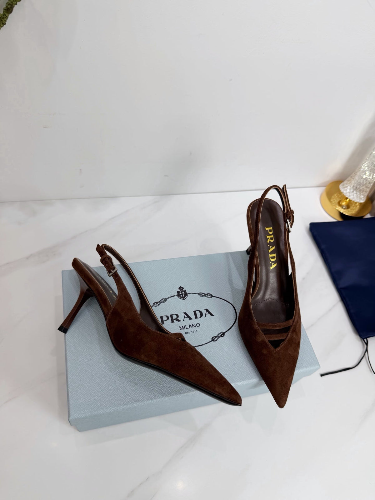 PRA 26SS Slingback 75 Dark Brown Suede 592343