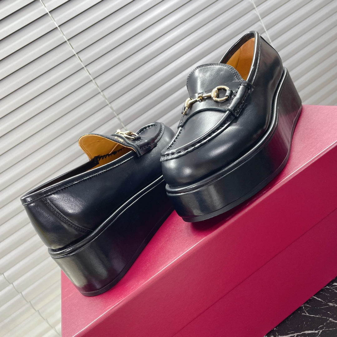 HORSEBIT PLATFORM LOAFER IN BLACK CALFSKIN