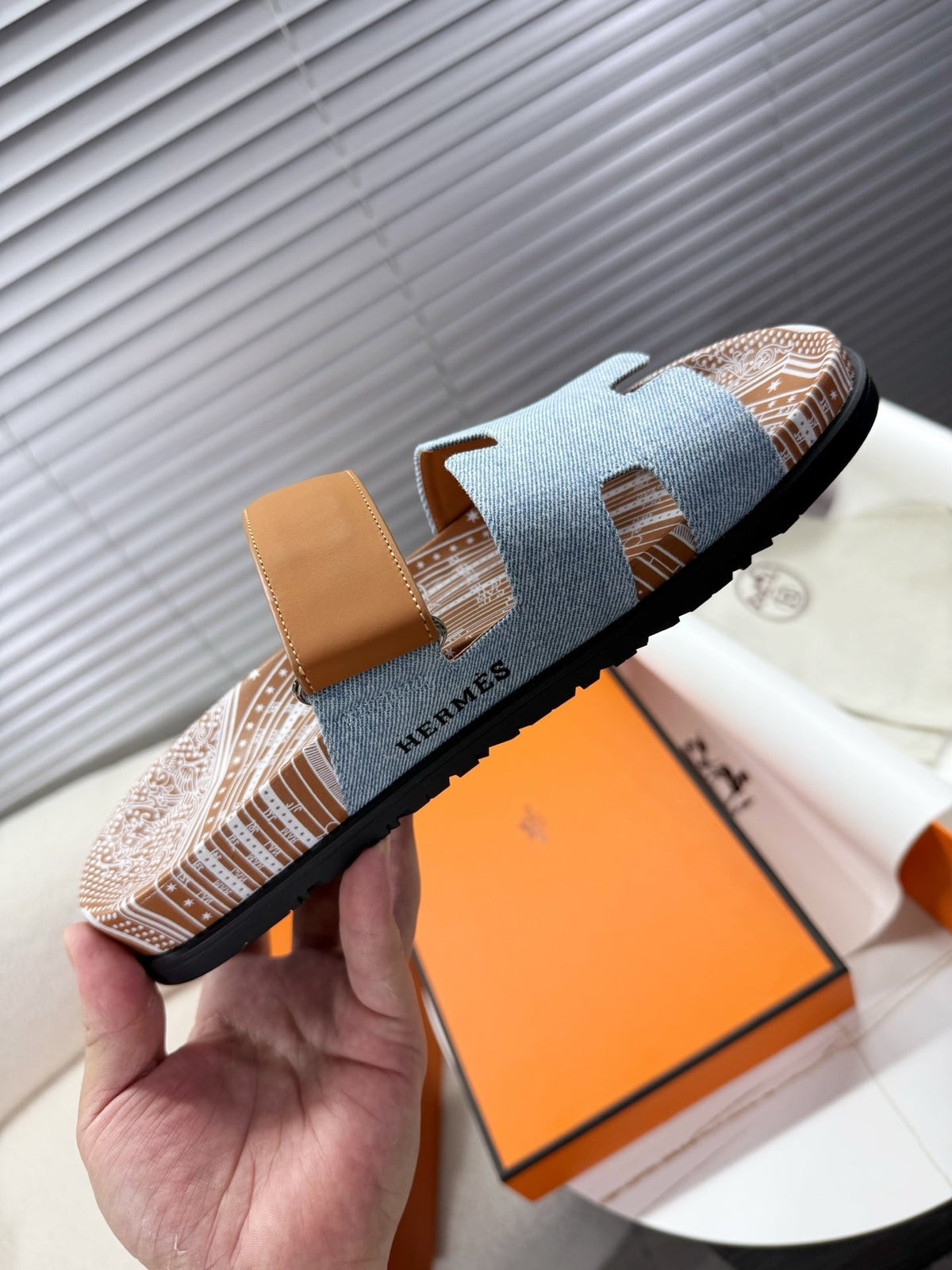 HM Chypre Sandal Demin Blue mix Caramel Brown Demin with Cowhide 205490