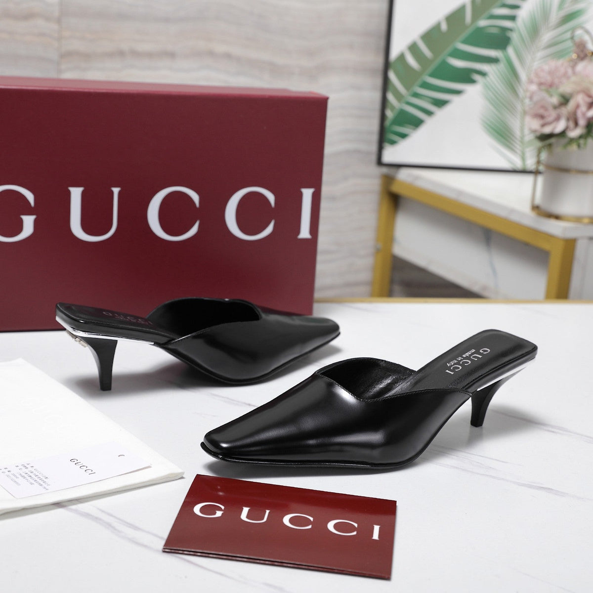 GG 26ss High Heel Mule 60 Black Sheepskin 601088