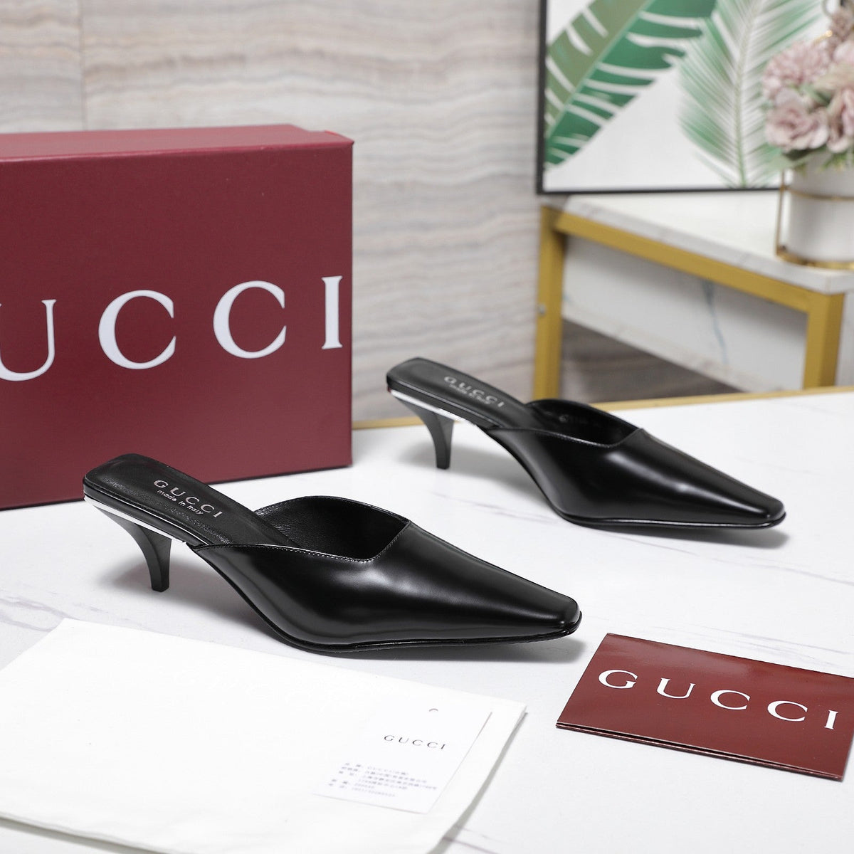 GG 26ss High Heel Mule 60 Black Sheepskin 601088