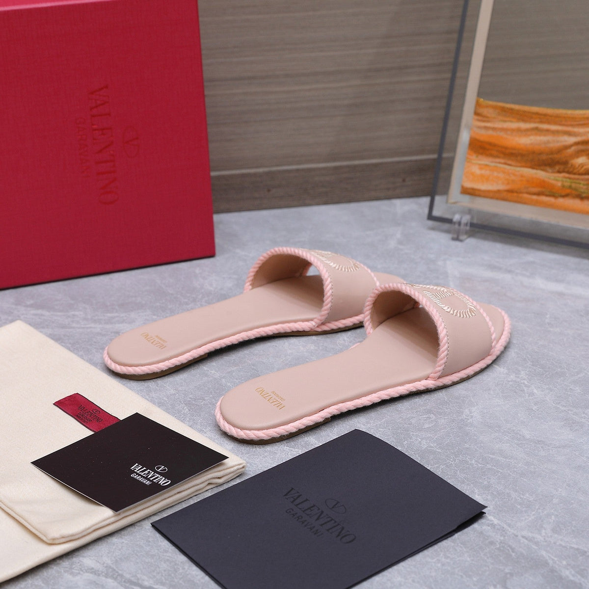 VLogo Torchon Slide Sandal Light Pink Leather Canvas 941250
