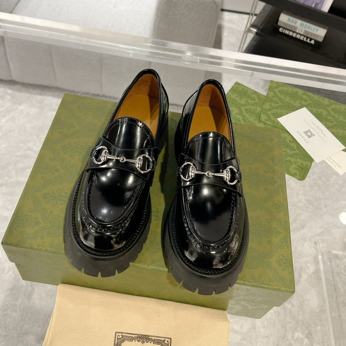 GG LOAFER WITH HORSEBIT GLOSSY BLACK CALFSKIN