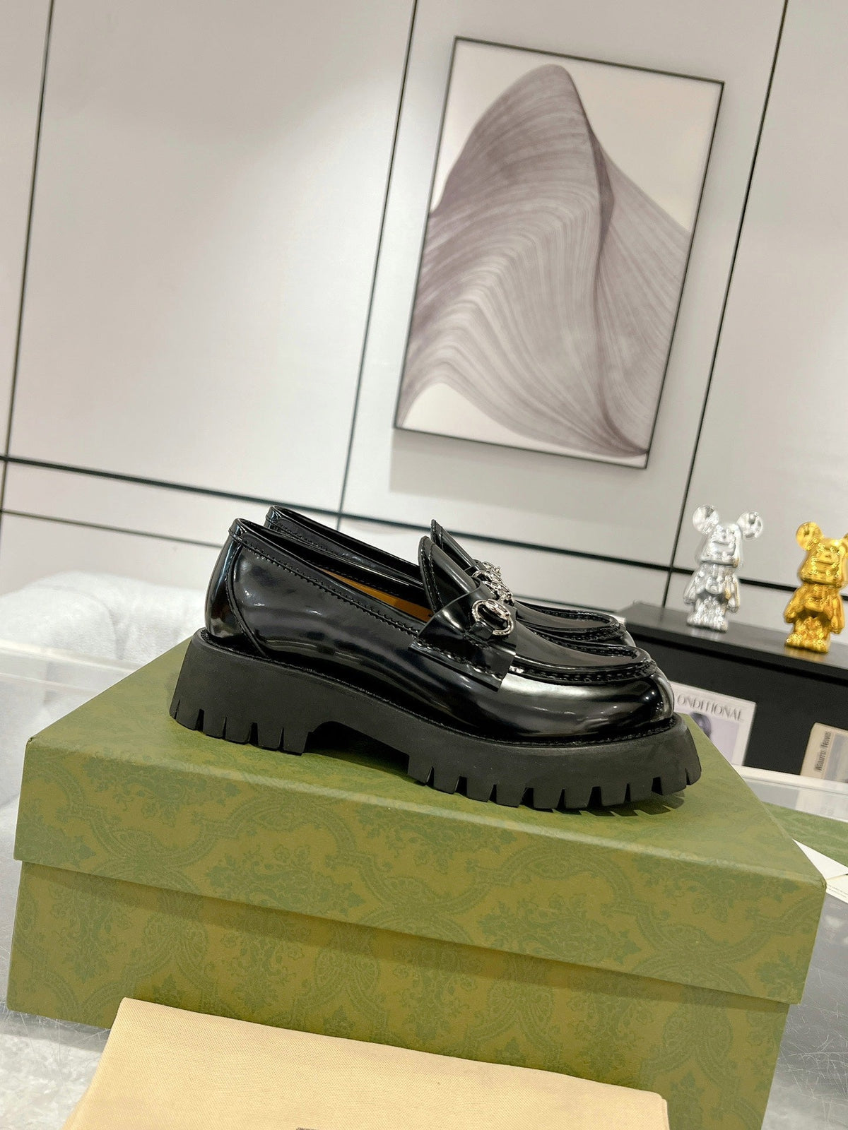 GG LOAFER WITH HORSEBIT GLOSSY BLACK CALFSKIN