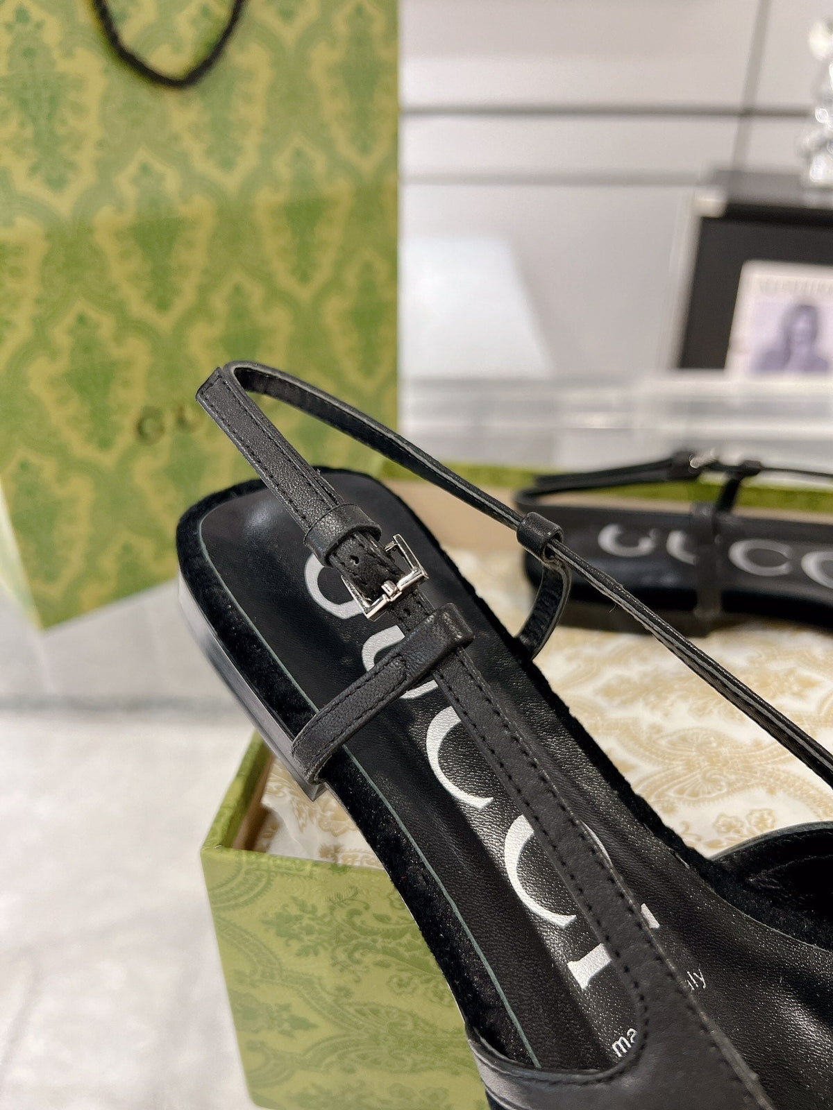 GG SLINGBACK FLATS BLACK VELVET
