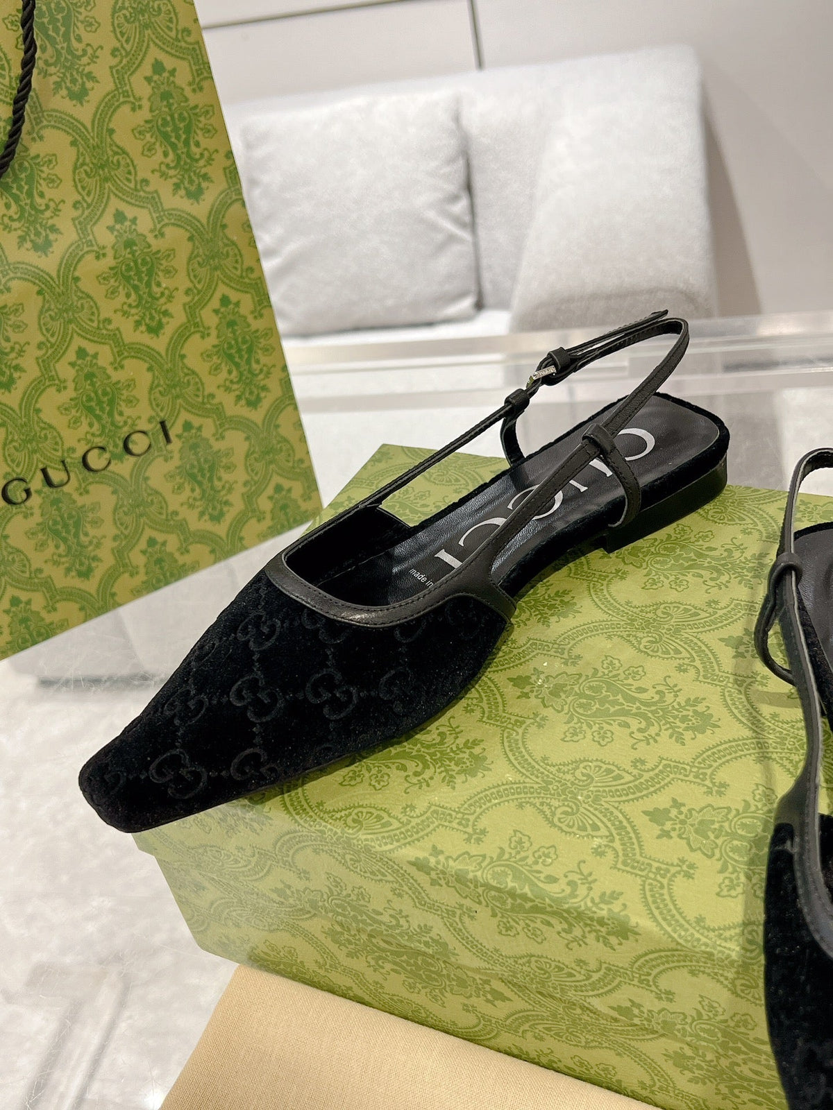 GG SLINGBACK FLATS BLACK VELVET