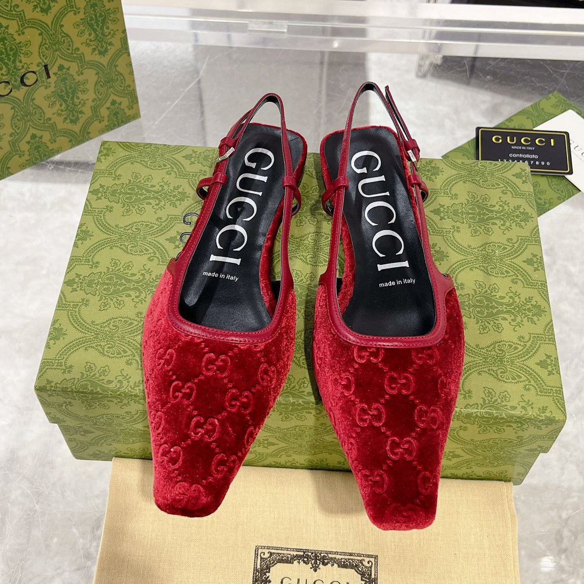 GG SLINGBACK FLATS CHERRY VELVET