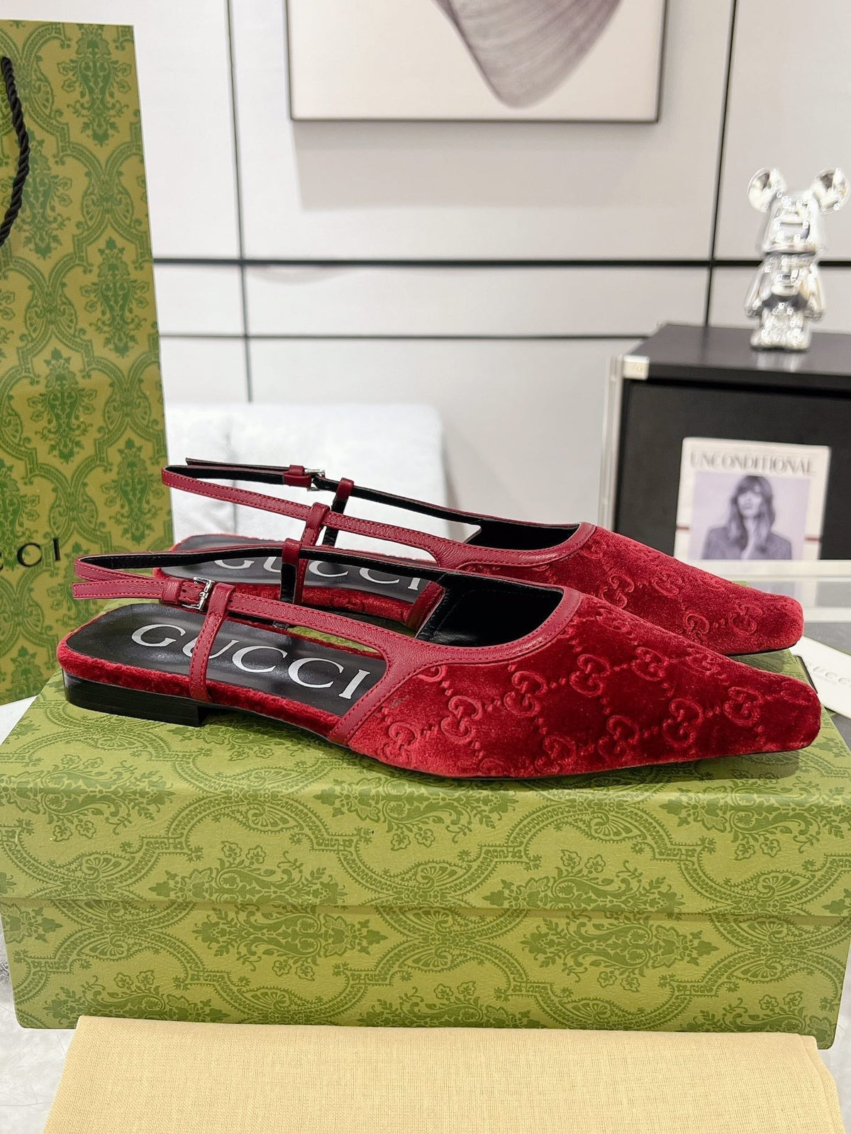 GG SLINGBACK FLATS CHERRY VELVET
