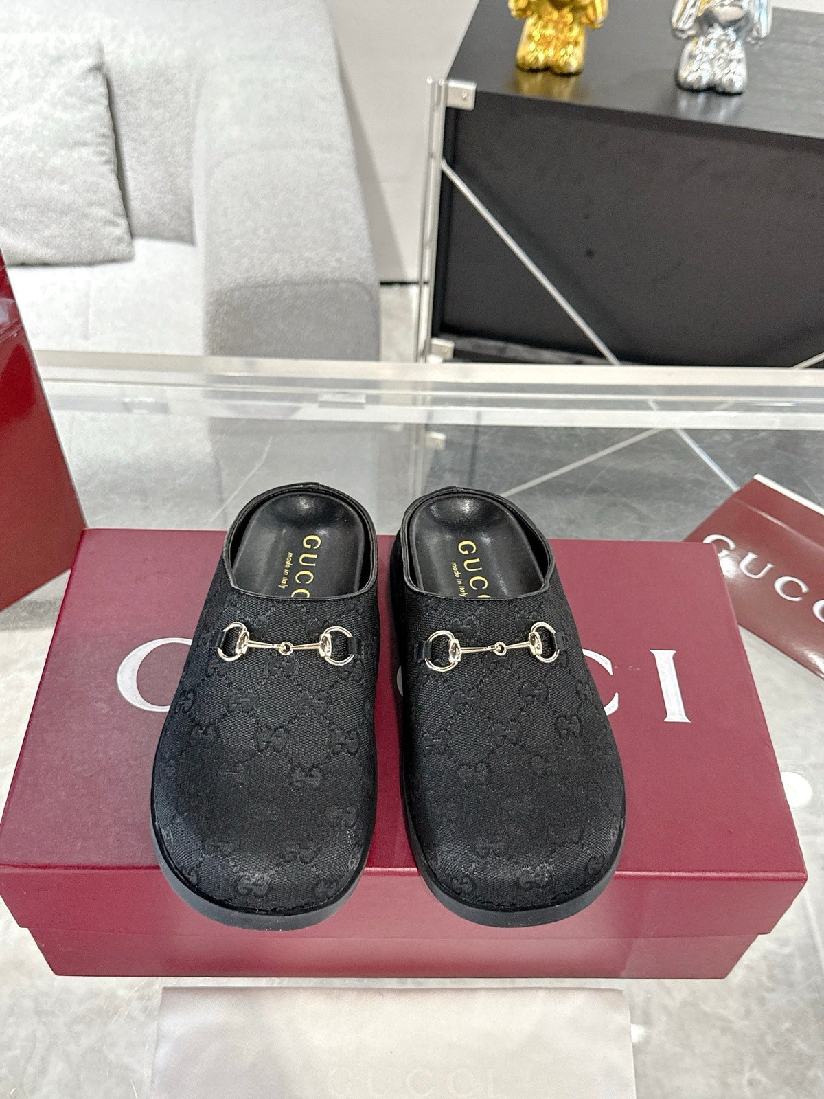 GC 25 Horsebit Mule Black Monogram Canvas