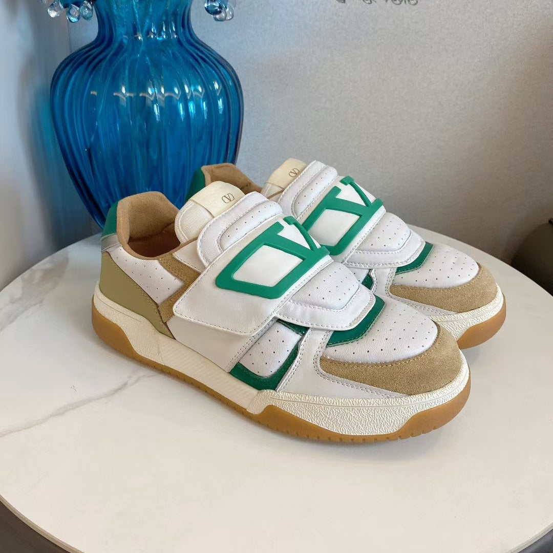 VT 25S Couple Sneakers White Tan Green Calfskin Suede 563100