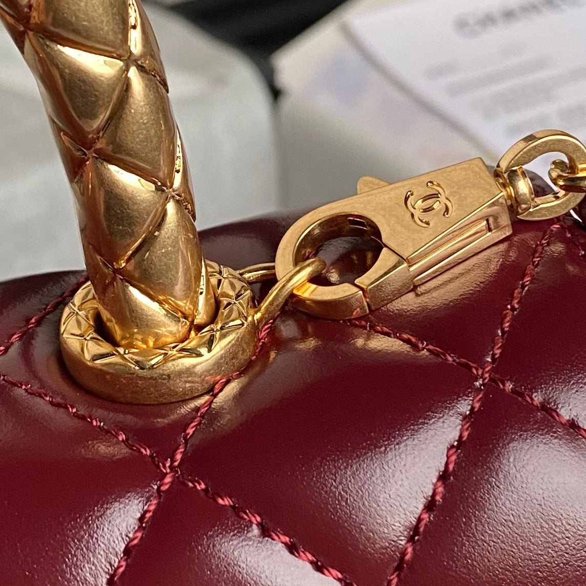 CC 24A Coco Handle Small 23cm Burgundy Patent Calfskin Gold Hardware