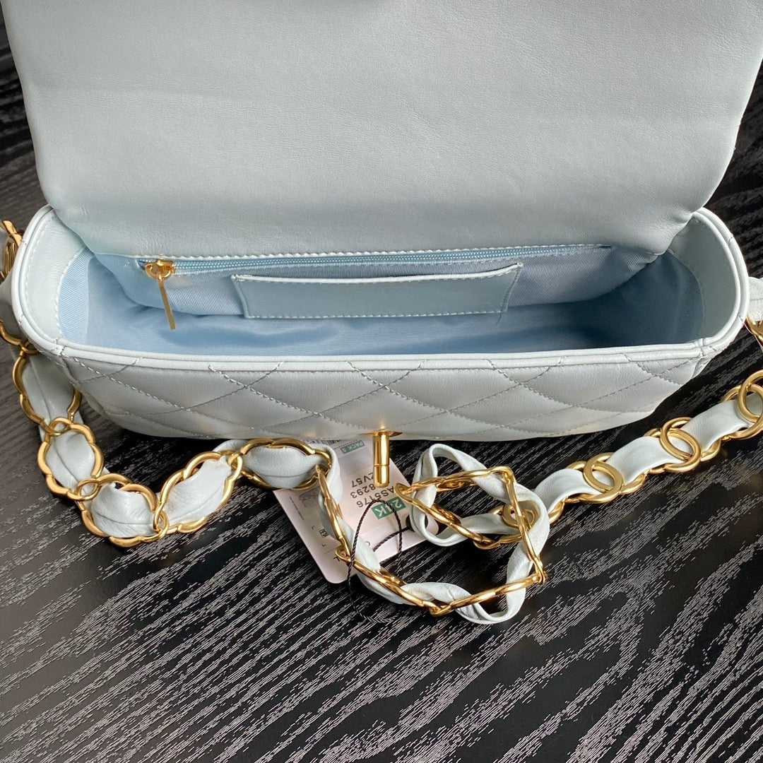 CC 24K Mini Flap Bag 21cm Cloud Blue Lambskin Gold Hardware