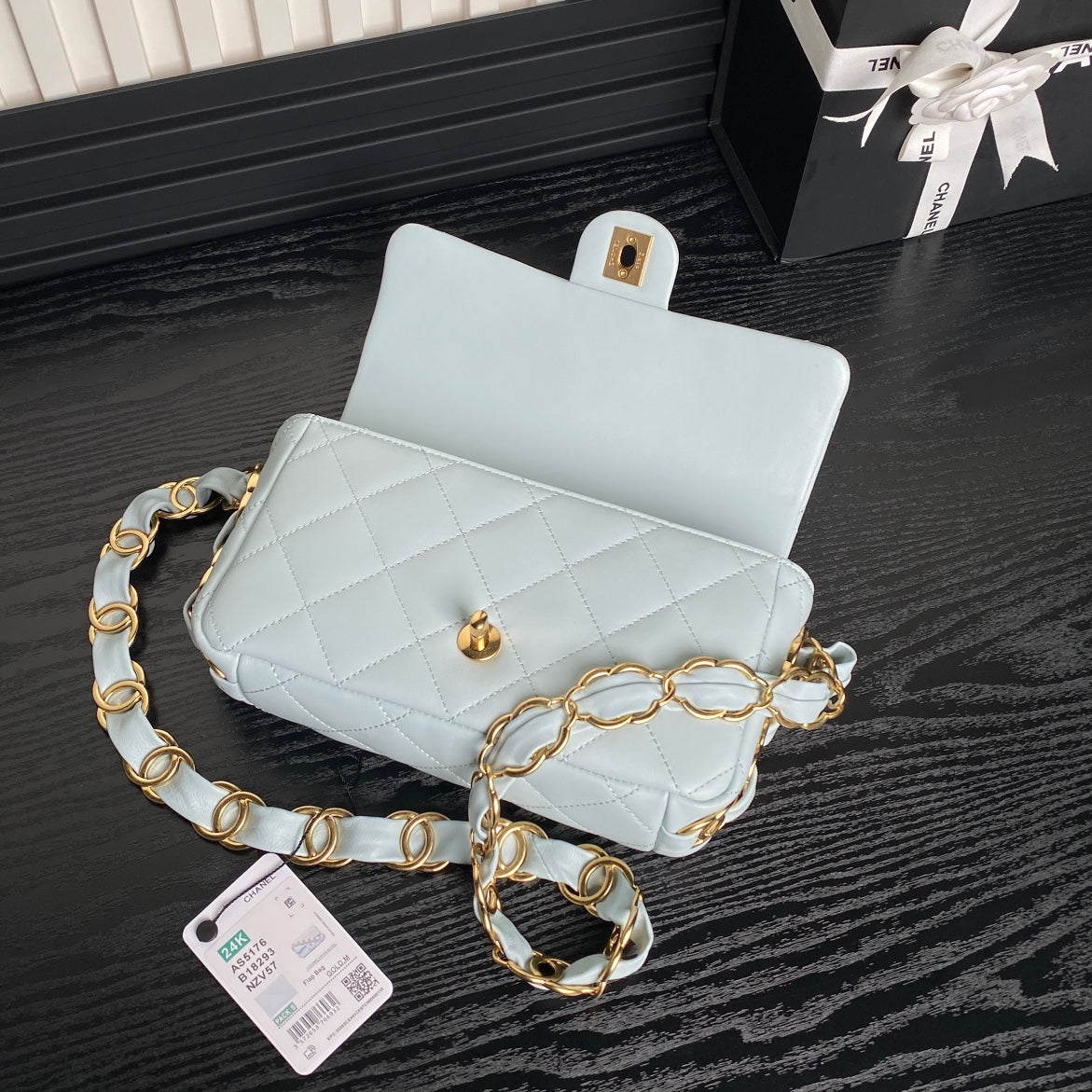 CC 24K Mini Flap Bag 21cm Cloud Blue Lambskin Gold Hardware
