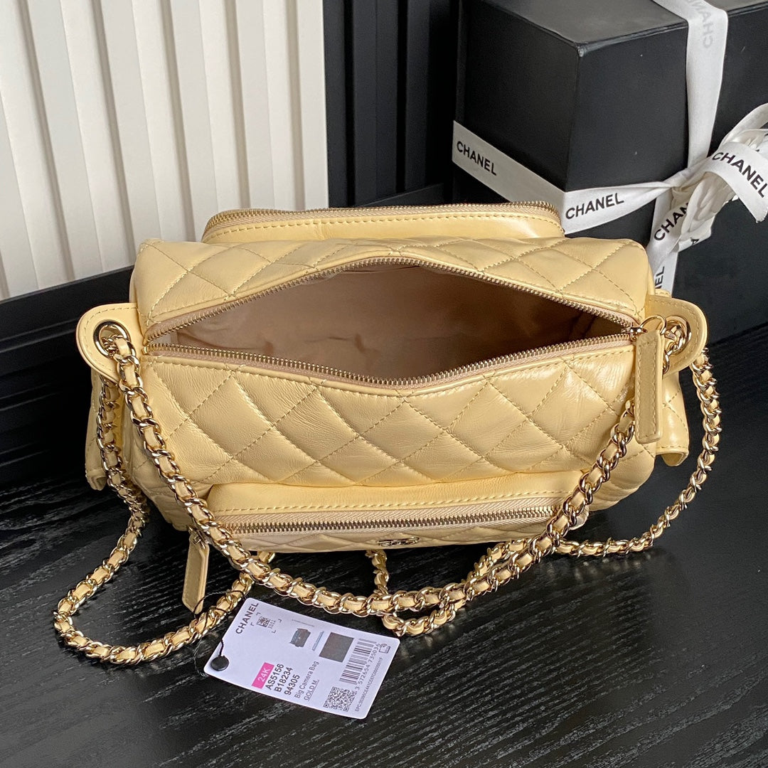 24K Camera Bag Beige Calfskin Gold Hardware
