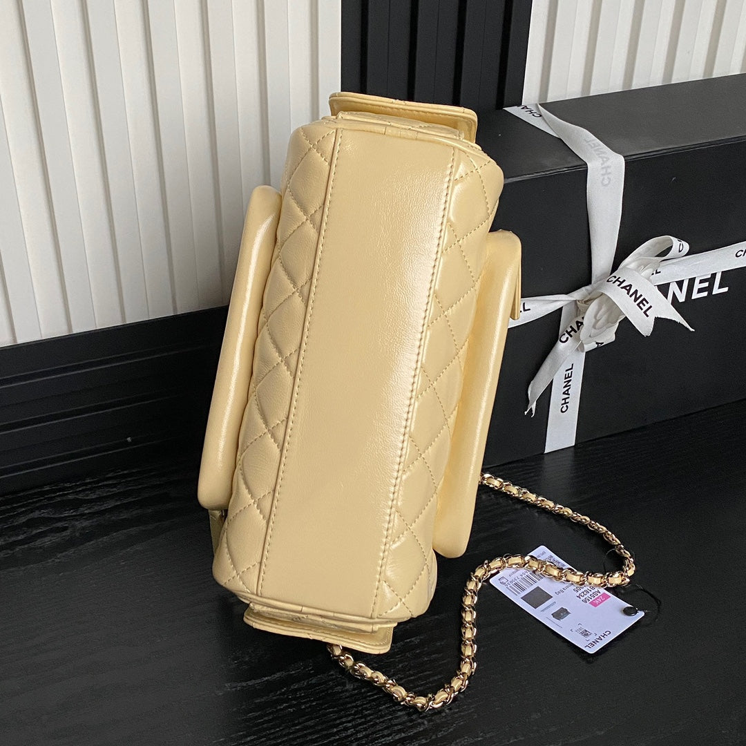 24K Camera Bag Beige Calfskin Gold Hardware