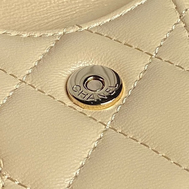 24K Camera Bag Beige Calfskin Gold Hardware