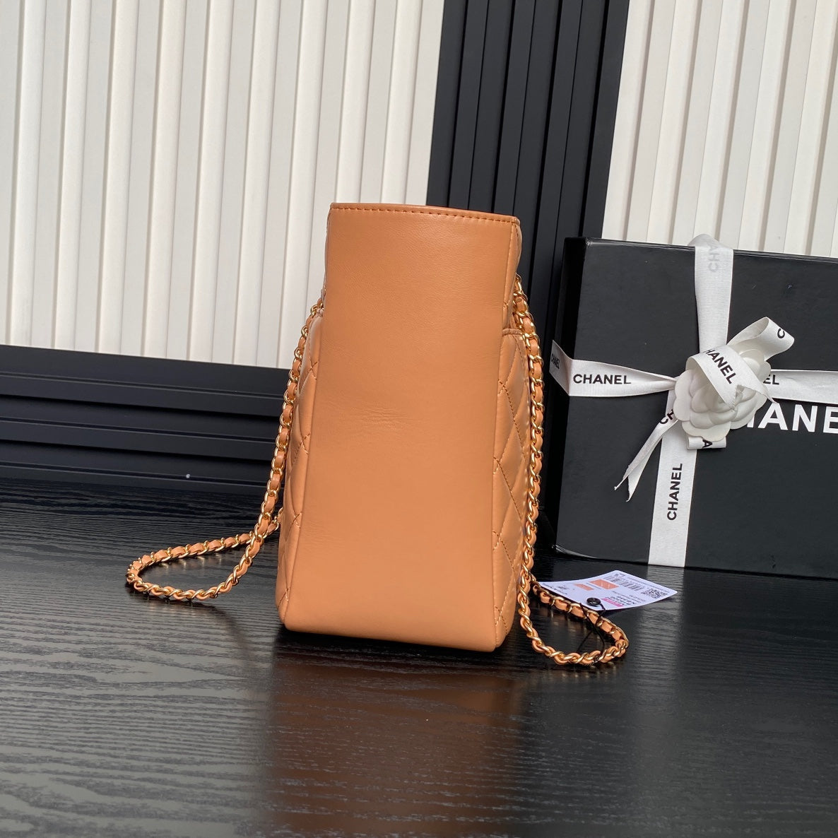 24K Shopping Bag 32cm Brown Calfskin Gold Hardware