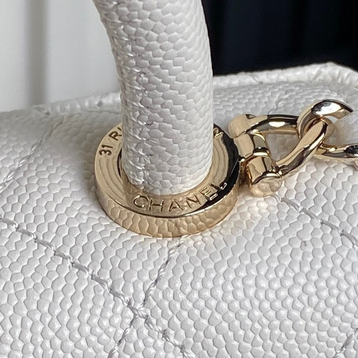 CC 24K Coco Handle Nano 14.5cm White Grained Calfskin Gold Hardware