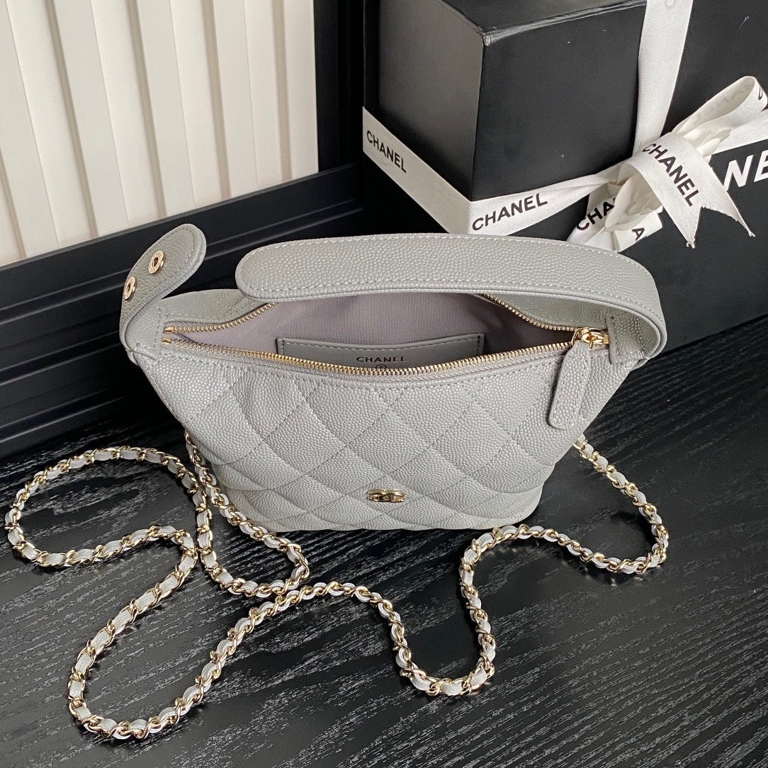 CC 25C Hobo Bag 21.5cm Top Handle Grey Grained Calfskin