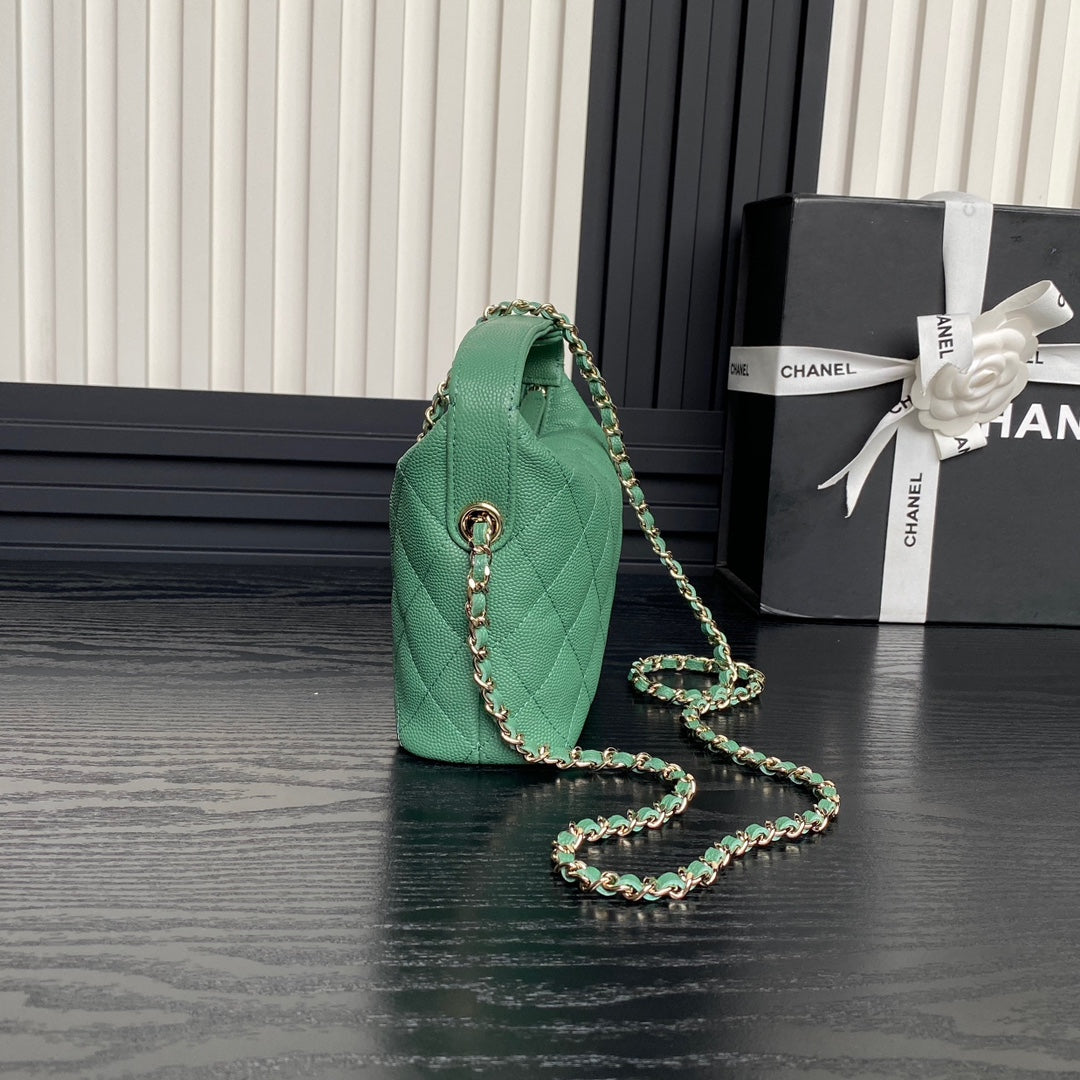 CC 25C Hobo Bag 21.5cm Top Handle Dark Green Grained Calfskin