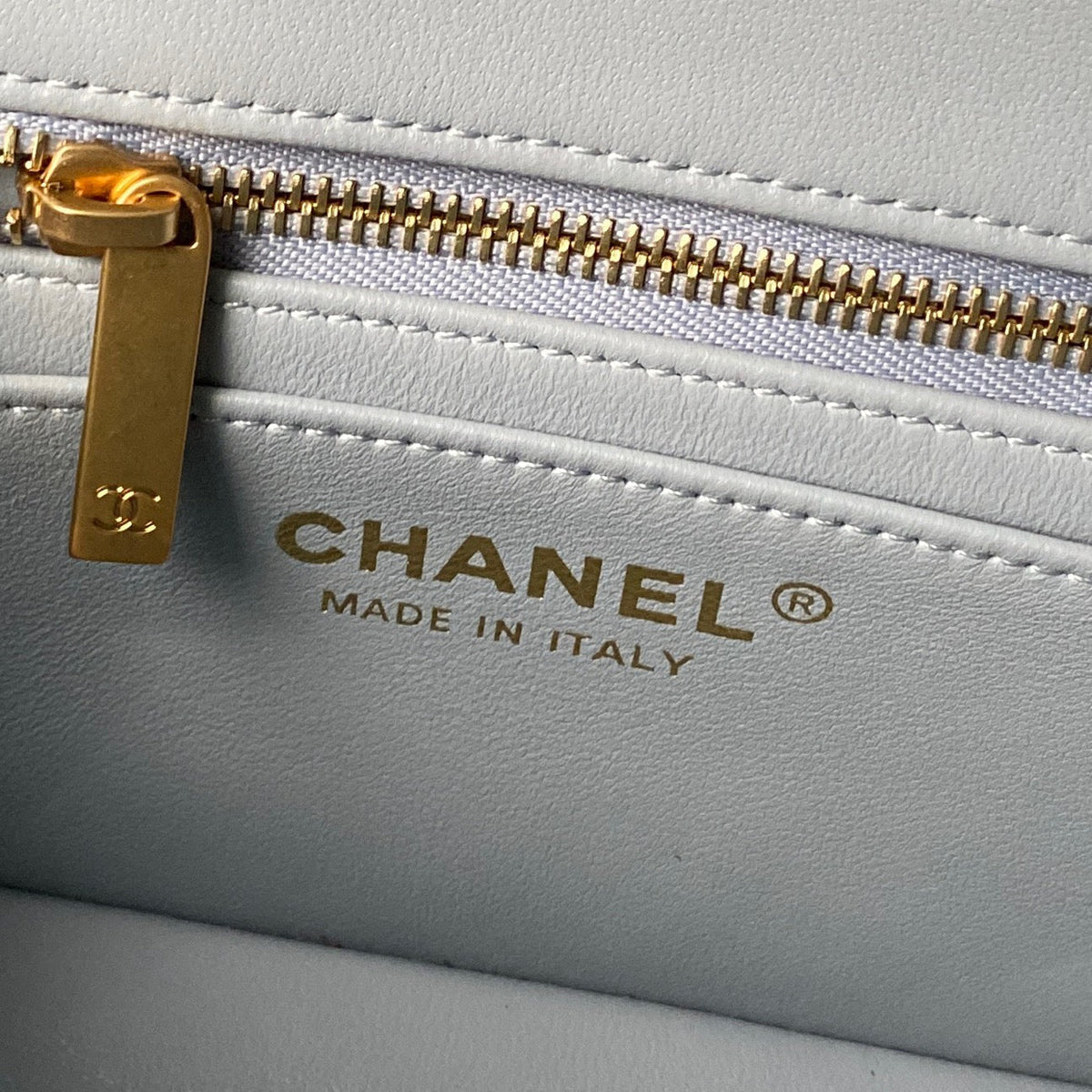 Chanel 25 Rectangular Pearl Crush Bag 20cm Light Blue Lambskin 324819