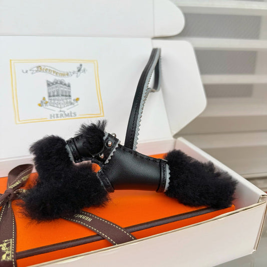 HM Budy Puppy Pendant Charm Black Wool Cowhide