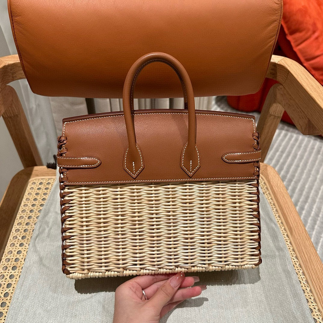 HM BIRKIN 25 CM PICNIC GOLD BAMBOO AND RATTAN