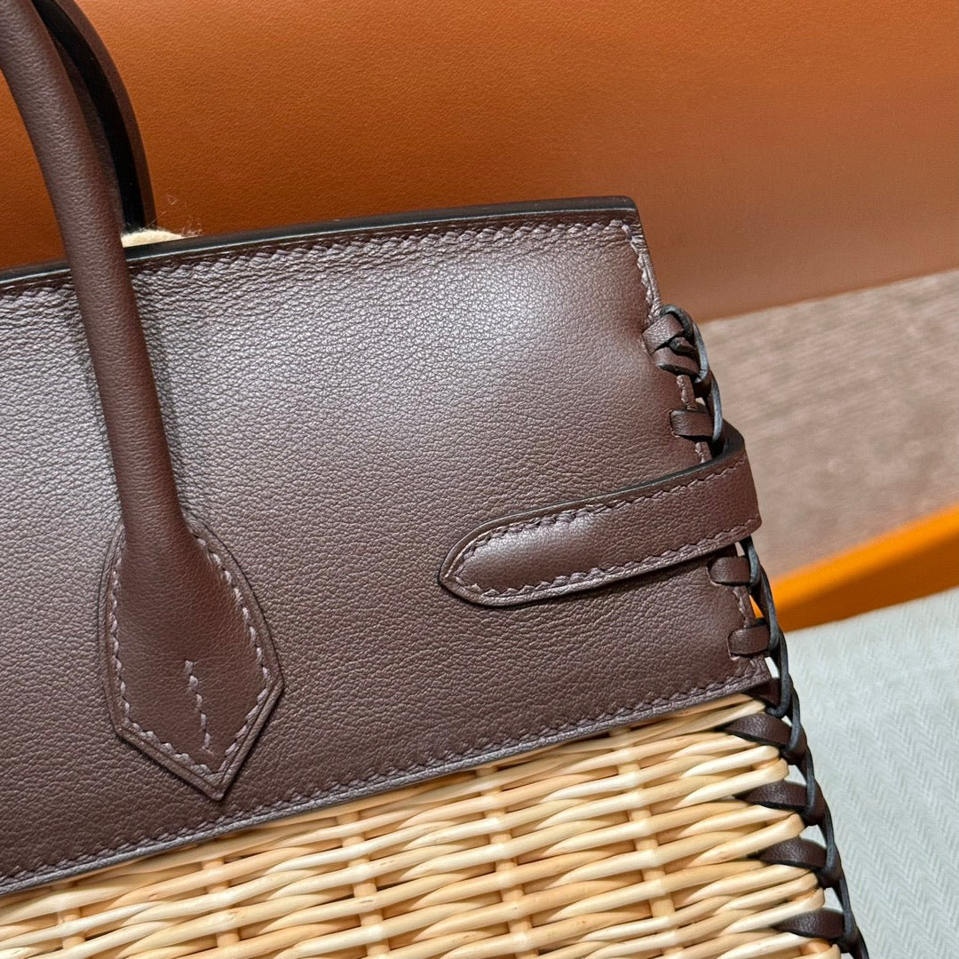 HM BIRKIN 25 CM PICNIC CHOCOLATE BAMBOO AND RATTAN