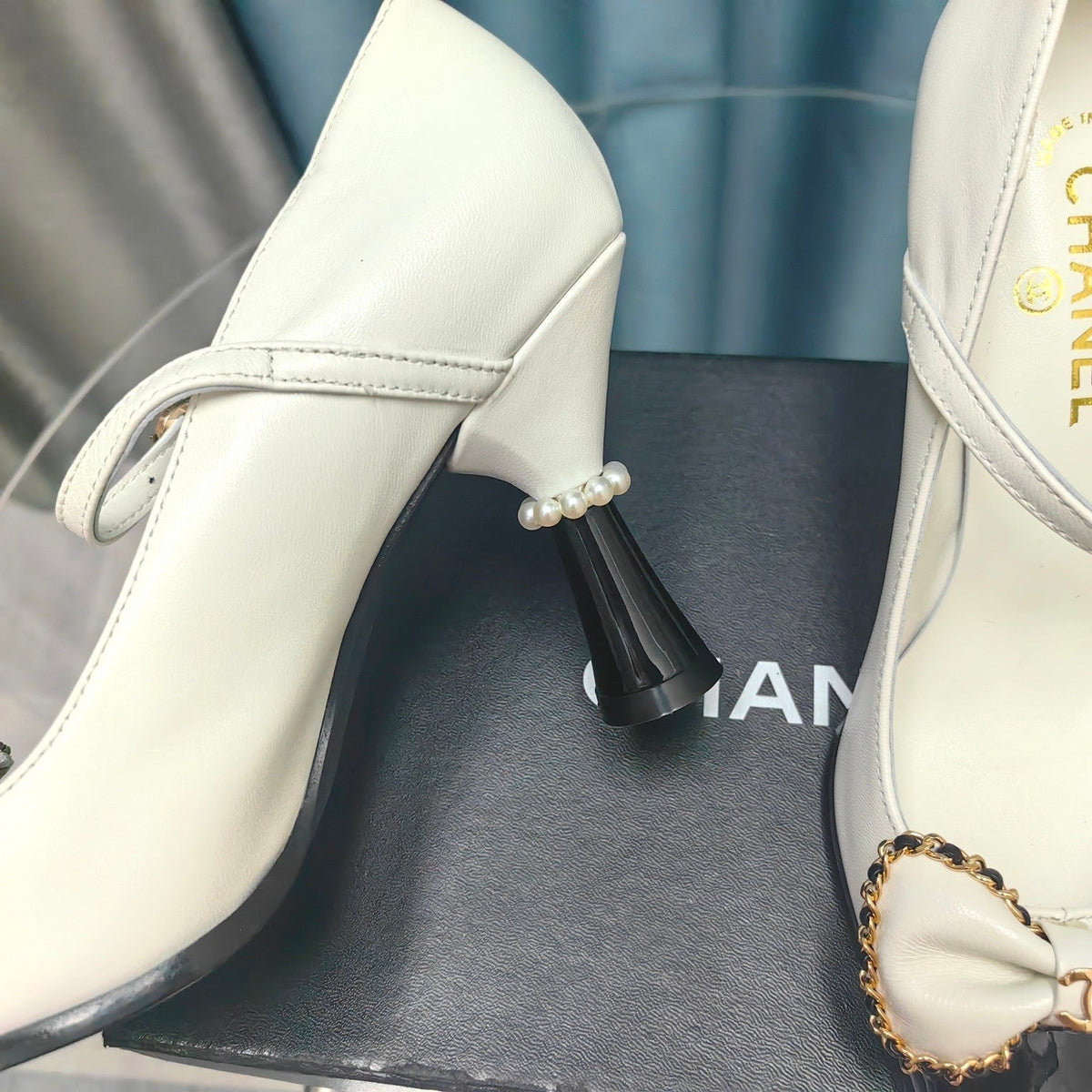 CC High Mary Janes White Bow Lambskin