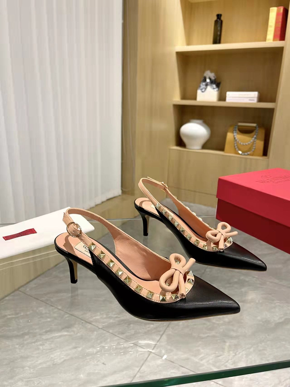 Valentino Rockstud Bow Slingback Pumps 65mm Sheepskin