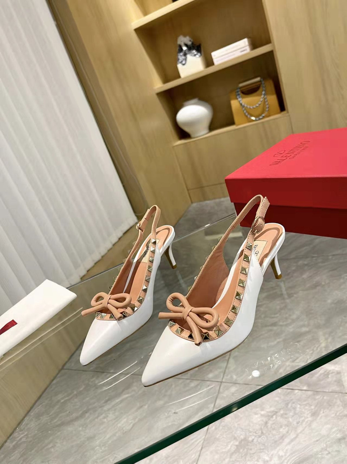 Valentino Rockstud Bow Slingback Pumps 65mm Sheepskin