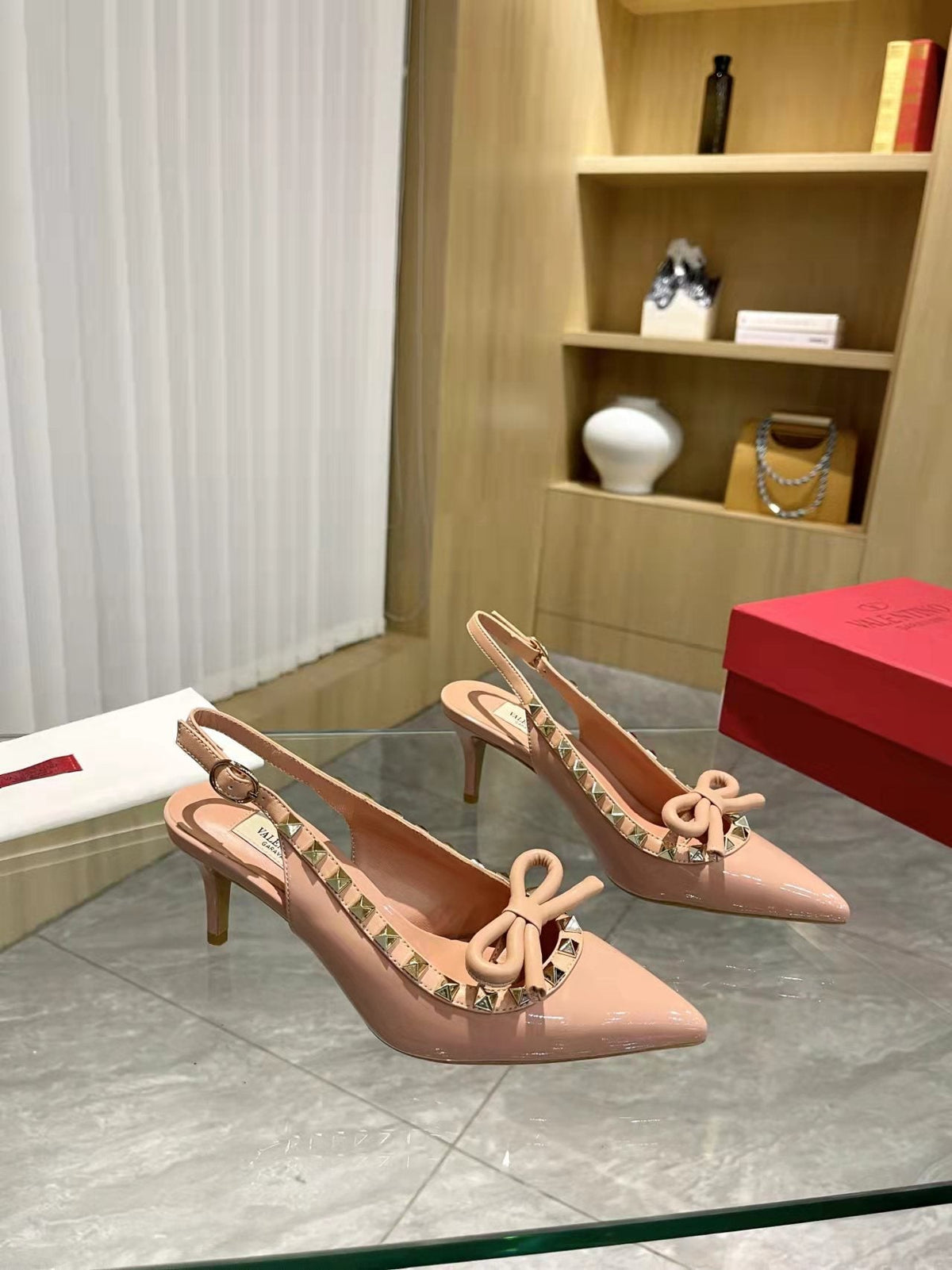 Valentino Rockstud Bow Slingback Pumps 65mm Patent Leather