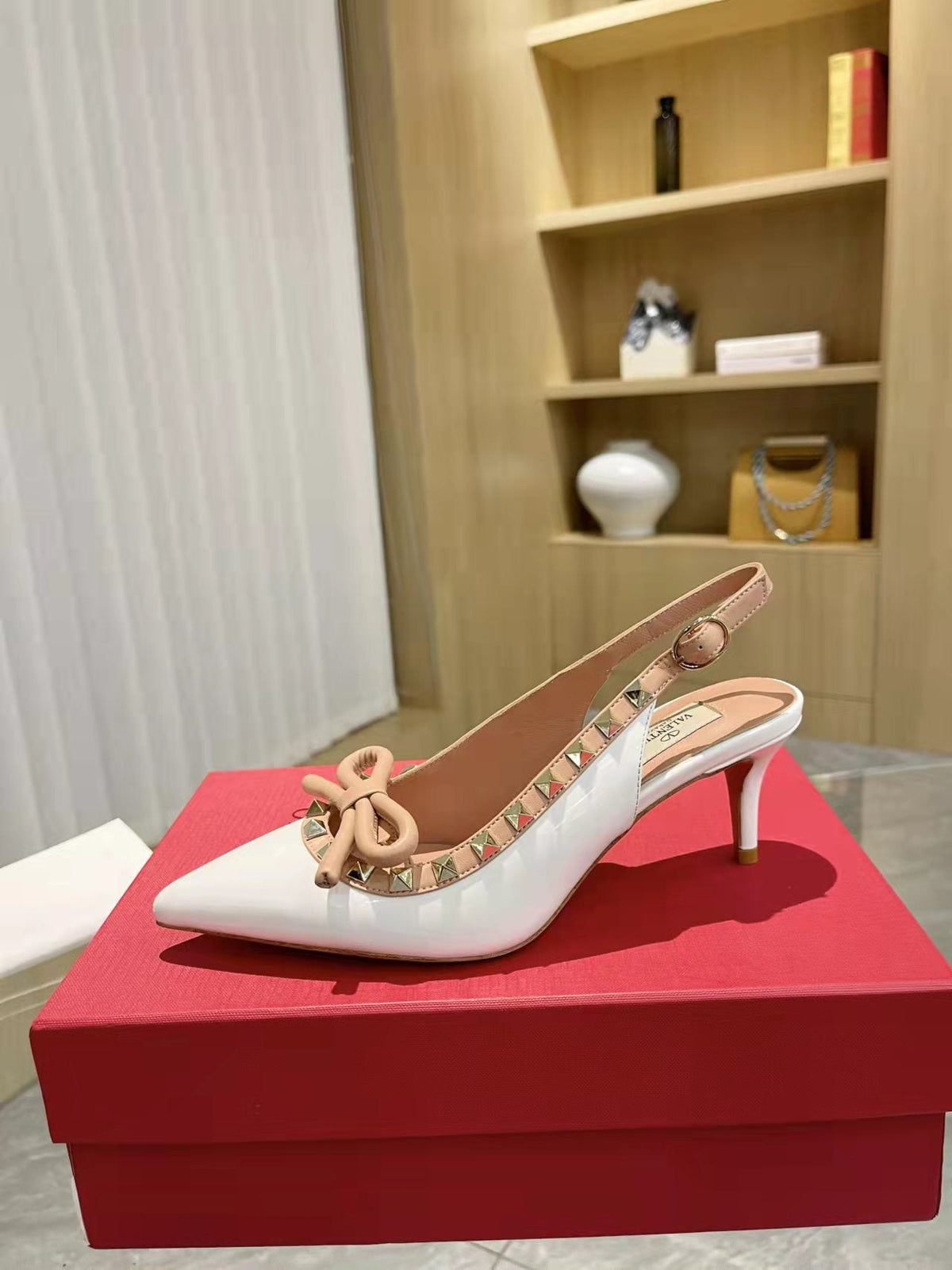 Valentino Rockstud Bow Slingback Pumps 65mm Patent Leather