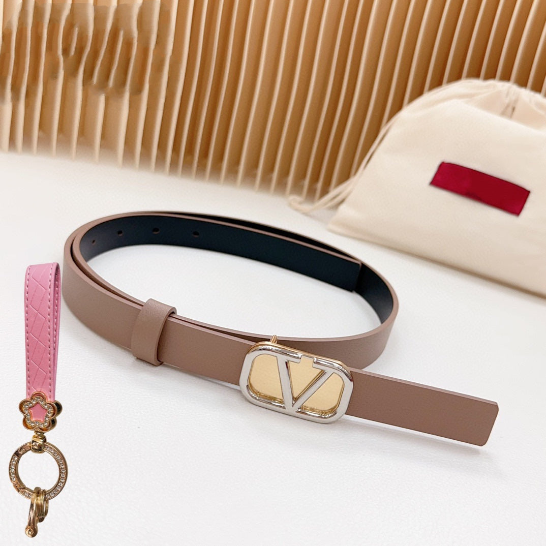Gold Vlogo and Silver Hardware Buckle Brown Black Calfskin 20mm