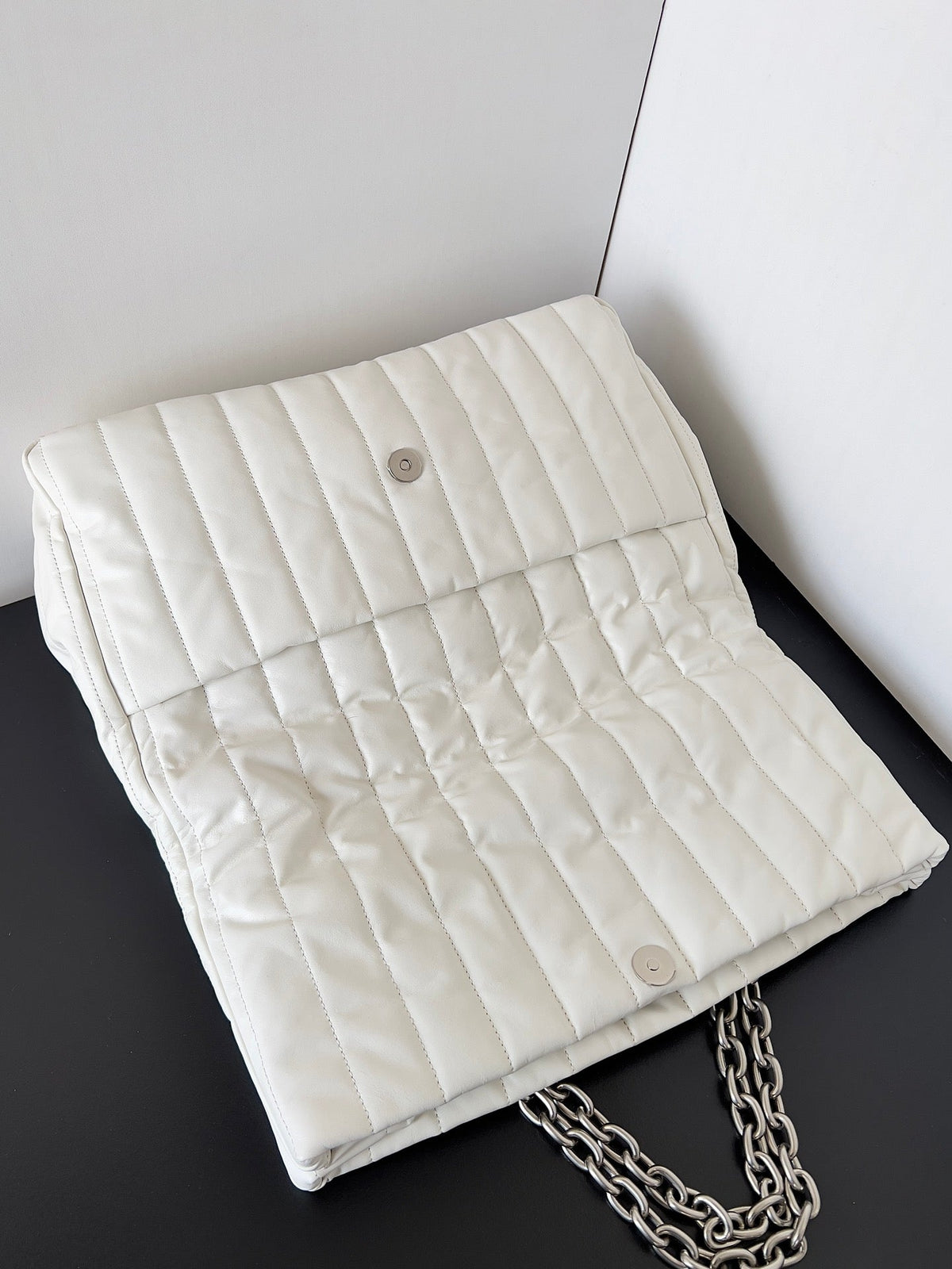 MONACO BAG 32 IN WHITE QUILTED THIN CALFSKIN SILVER HARDWARE