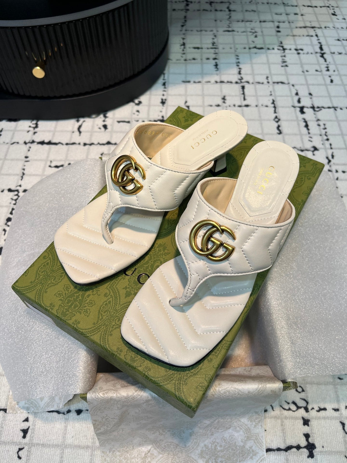 GG THONG SANDALS 55 WHITE CALKSKIN