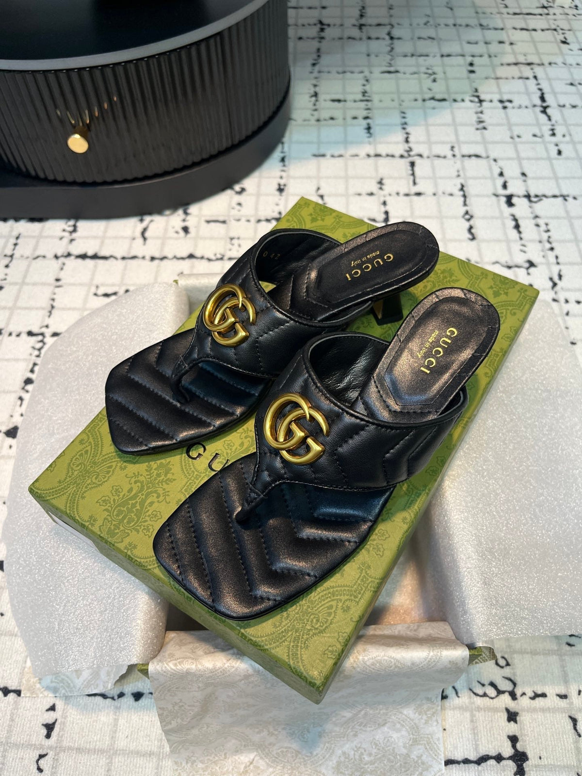 GG THONG SANDALS 55 BLACK CALKSKIN